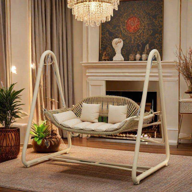户外秋千椅阳台庭院休闲铁艺藤编座椅吊床摇椅阳台网红家用秋千椅