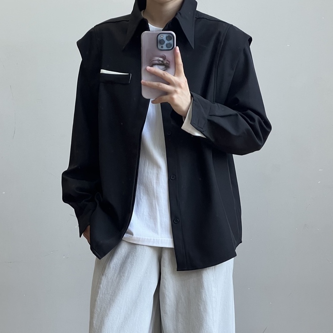 小众设计感潮流痞帅假两件衬衫