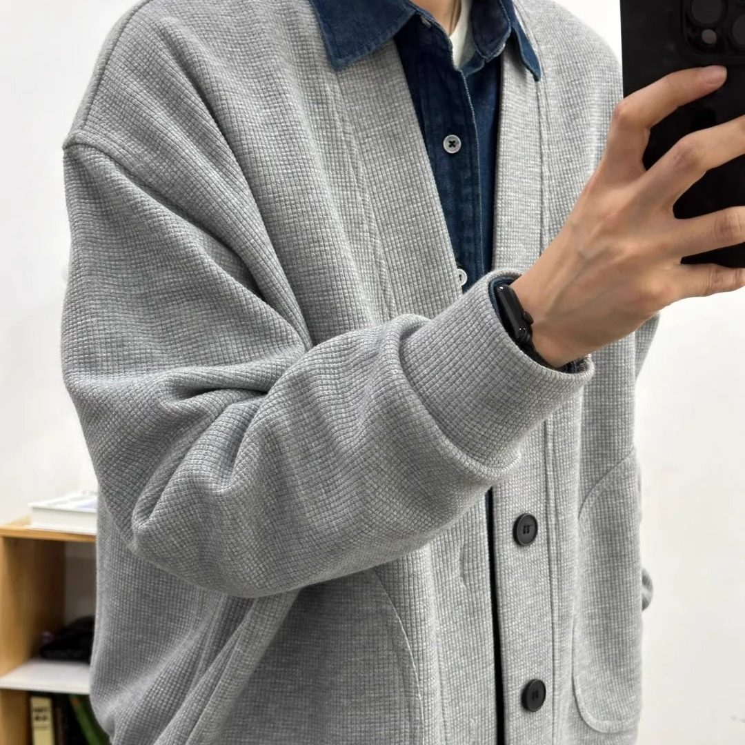 春秋款针织衫外套慵懒风美式复古开衫外套男运动休闲夹克