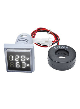 22MM 方形迷你数显交流电压电流表 0-100A 60-500V 蓝色110V220V