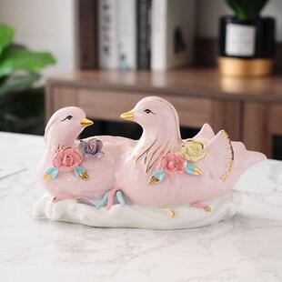 创意鸳鸯摆件一对陶瓷卧室床头装饰品家居结婚送礼礼品布置新摆设