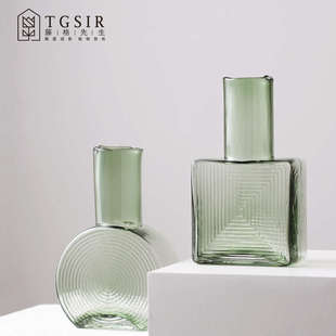 创意酒器方形玻璃花瓶摆件客厅简约圆肚小口径水养鲜花插花装饰品