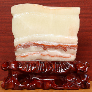 2cm1055g雕刻石摆件 天然石材奇石摆件猪肉石五花肉桌面装 饰16