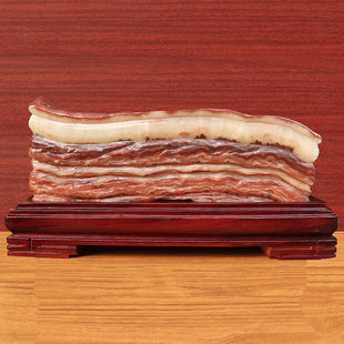 10cm16195g雕刻石摆件 天然石材奇石摆件猪肉石五花肉装 饰46