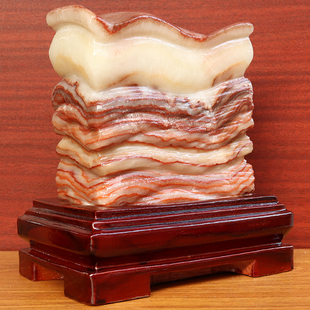 6cm3486g雕刻石摆件 天然石材奇石摆件猪肉石五花肉桌面装 饰17