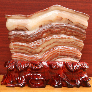 4cm3540g雕刻石摆件 天然石材奇石摆件猪肉石五花肉桌面装 饰23