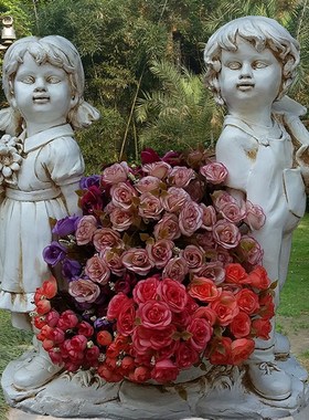 庭院花园草坪玻璃钢摆件摆设欧式人物装饰抬筐小情侣多肉花盆花篮
