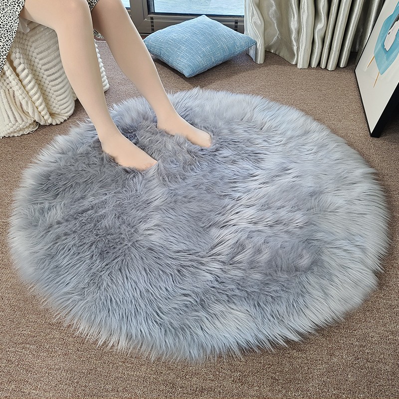 网红长毛绒圆形地毯卧室化妆椅垫子服装店装饰仿羊毛白色拍照地垫