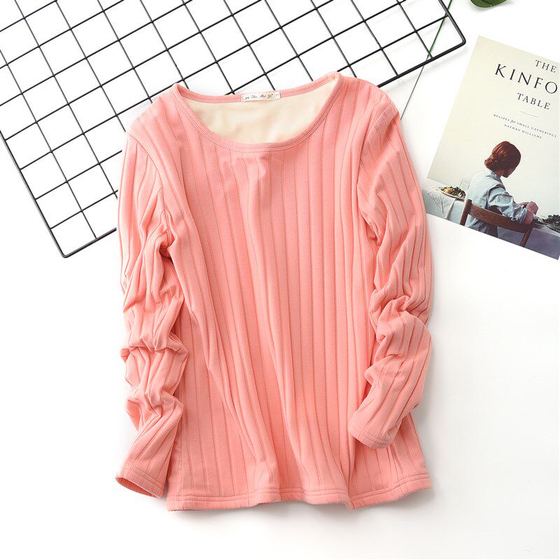 秋冬季加绒长袖加肥加大码打底衫胖mm百搭纯棉保暖加厚T恤女200斤