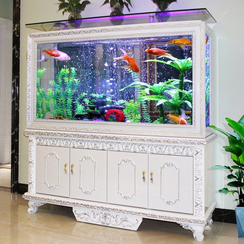 长方形连体欧式屏风底柜生态鱼缸水族箱中型大型底部过滤玻璃