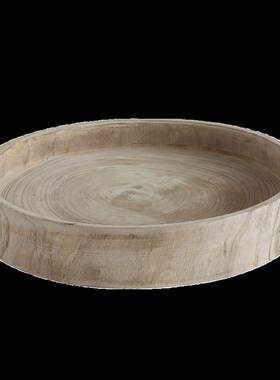 侘寂风桌面托盘饰品泡桐木收纳盘圆形实木盘子水果点心摆香茶盘