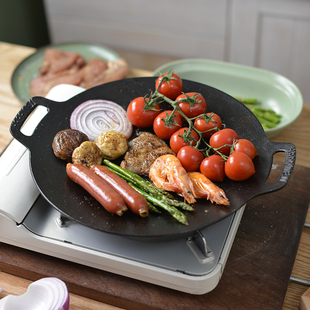 小幸福凹面鏊子家用烧烤盘韩式户外露营不粘锅铁板烧卡式炉烤肉盘