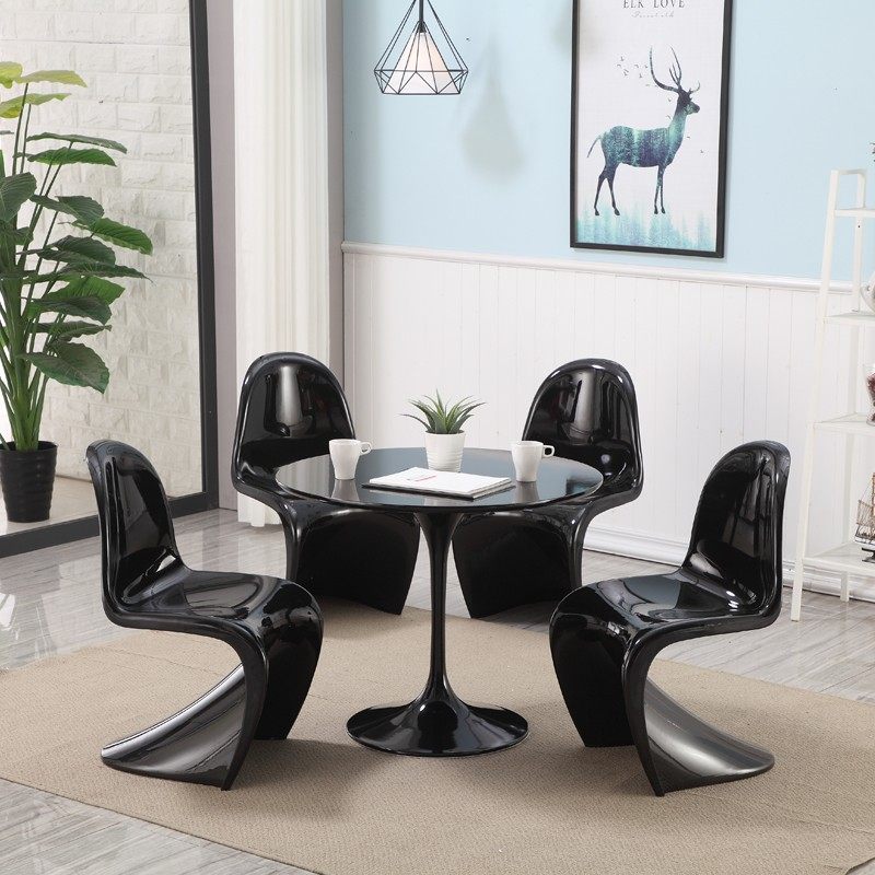 潘东椅S椅简约时尚创意玻璃钢餐椅店铺烤漆椅子 休闲洽谈桌椅组合