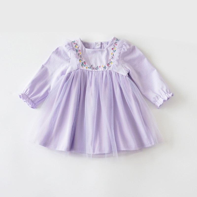 2024新款小童女宝宝秋装连衣裙子秋天衣服婴儿紫色国风公主裙1岁2