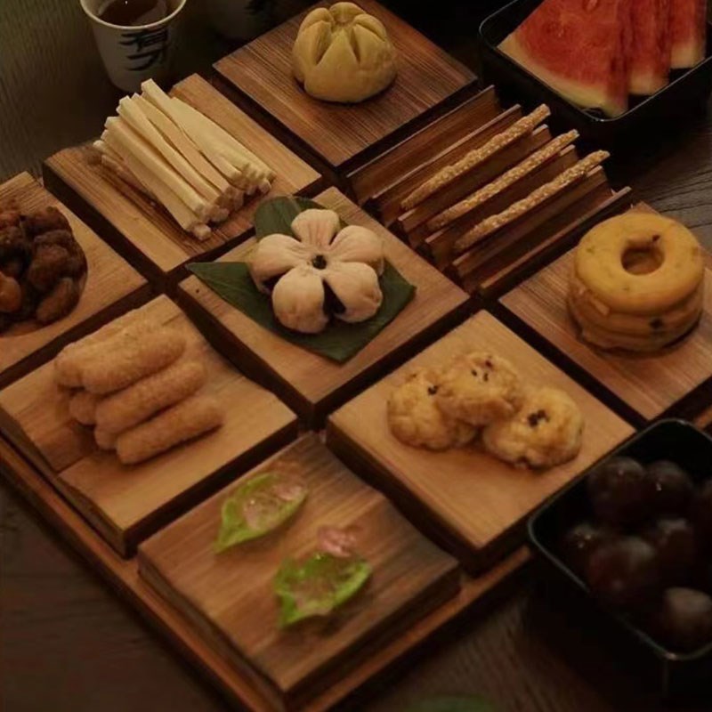 分子料理创意甜品菜竹质餐具餐厅盘廊桥点心盘烤肉盘九宫格盘酒店
