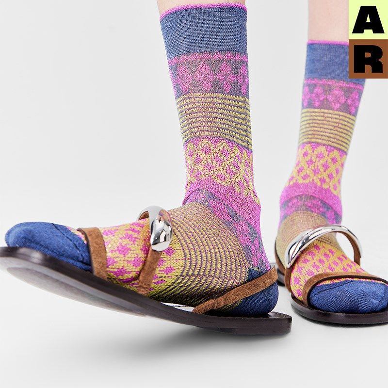 【意大利袜机】AR苗族织锦金银丝卡丝袜女2025新款薄款复古中筒袜,女士内衣/男士内衣/家居服,中筒袜,淘宝优惠券,粉丝福利购,淘宝优惠卷