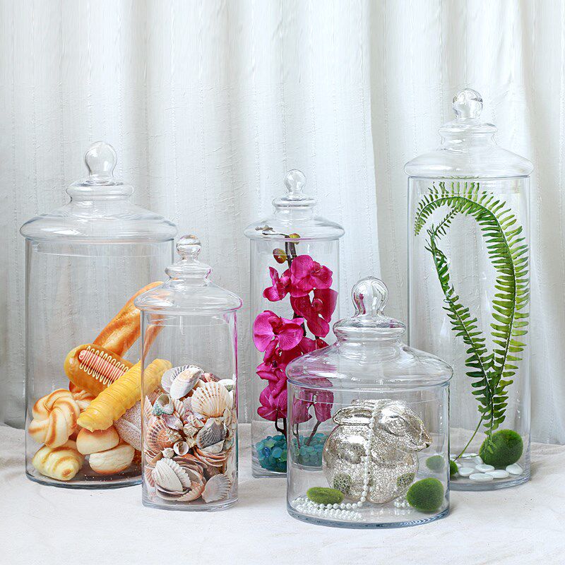 婚庆欧式糖果罐带盖玻璃储物罐样板房软装摆件酒店装饰大号展示瓶