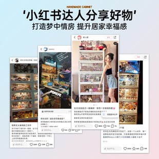 手办展示柜带锁落地带灯积木亚克力透明置物架多层玩具收纳家用柜