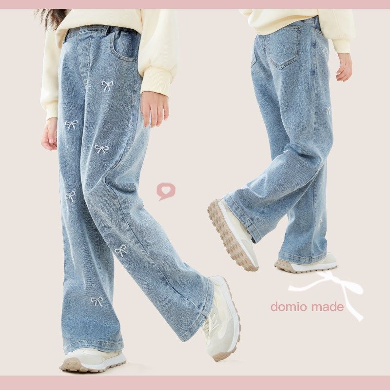 女童直筒牛仔长裤2024秋冬大童中童蝴蝶结绣花裤子甜裤棉休闲潮,童装/婴儿装/亲子装,儿童牛仔裤,淘宝优惠券,粉丝福利购,淘宝优惠卷