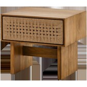 侘寂风藤绳编原木床头柜北欧橡木黑胡桃木纯实木床边柜复古风边几