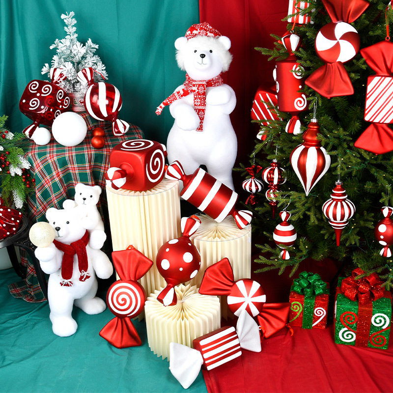 圣诞节装饰彩绘糖果40CM圣诞树挂件挂饰摄影道具商场活动美陈布置