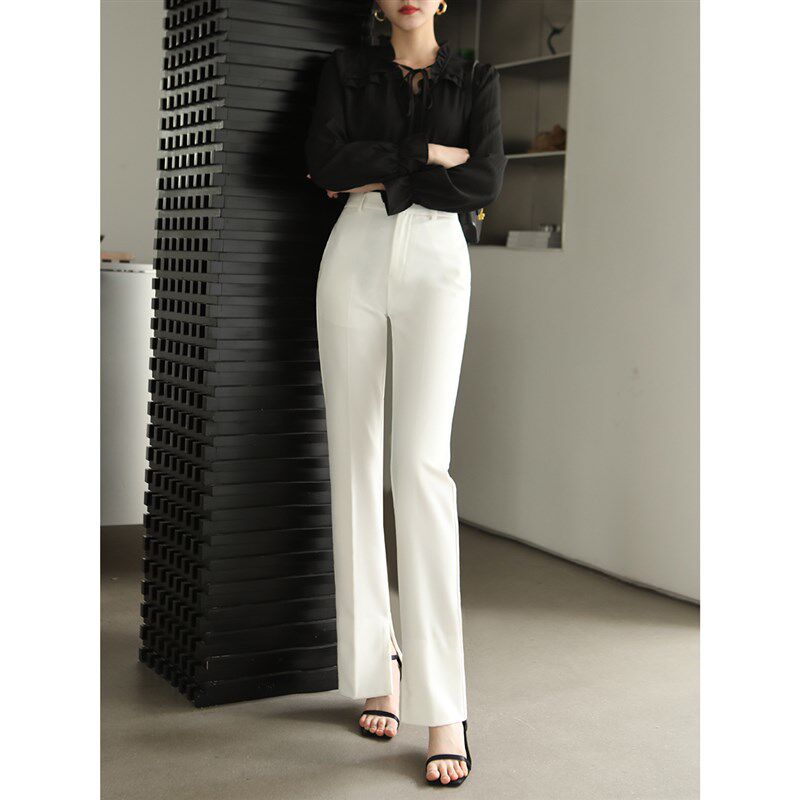 黑色显瘦夏薄款175高腰窄款直筒裤分叉女高个子白色垂感长裤子165