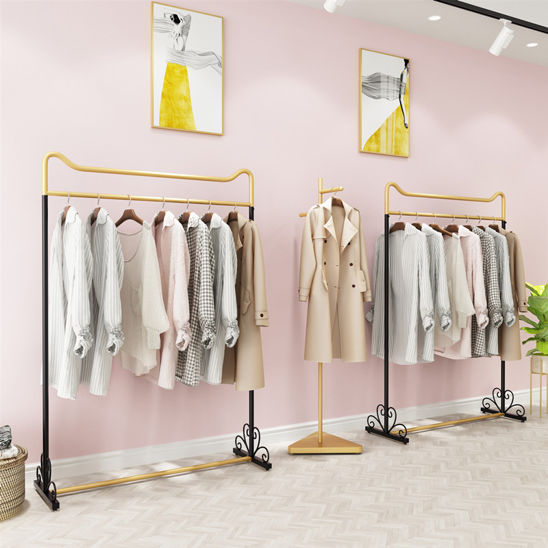 童装衣服架子服装店展示架落地式金色挂衣架组合欧式男女装店货架