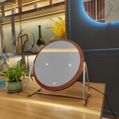 中古轻奢桌面带灯化妆镜家用卧室可调角度梳妆镜不锈钢圆形镜子