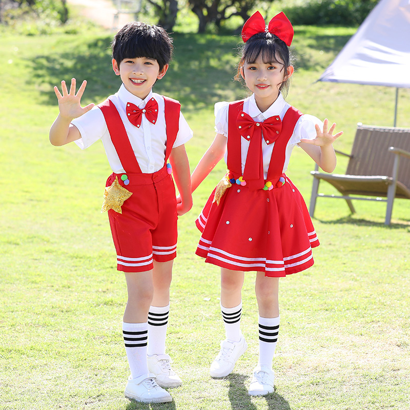 六一儿童合唱演出服舞蹈表演服装男女童朗诵比赛红色小星星公主裙