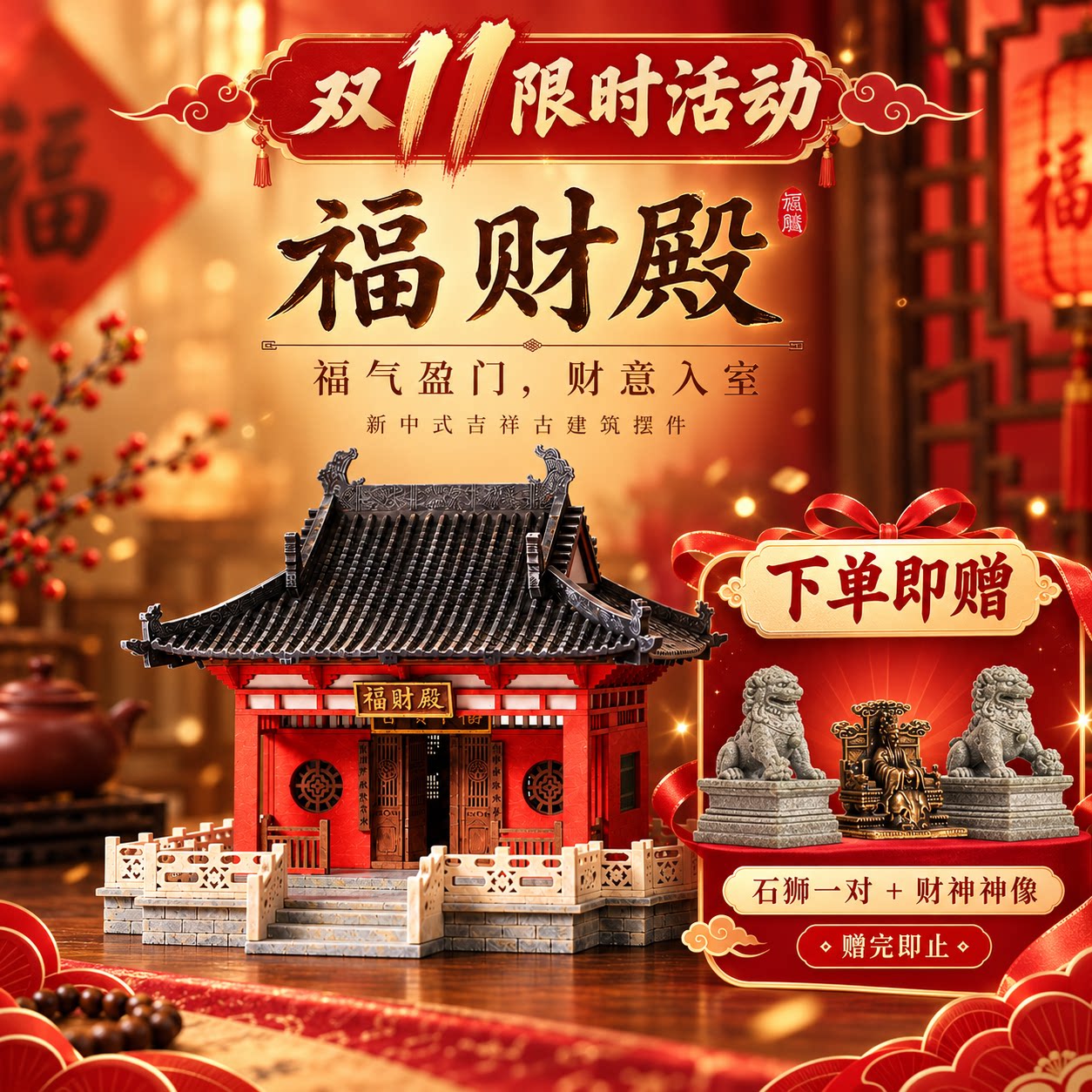 福财殿福气桌面摆件迷你财神庙