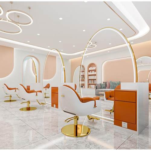 热卖网红理发店镜子发廊专用单双面美发店镜台带灯带柜落地剪发镜