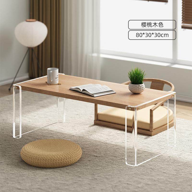 中式飘窗小茶几榻榻米简约亚克力阳台实木茶桌矮桌坐地飘窗小桌子