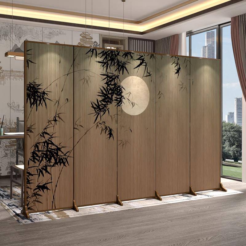 新中式实木屏风客厅进门隔断茶室酒店建议装饰可折叠移动竹子折屏