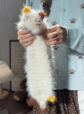 三花猫围巾材料包猫咪围脖毛线手工diy雪花纱羊毛混纺送男女朋友