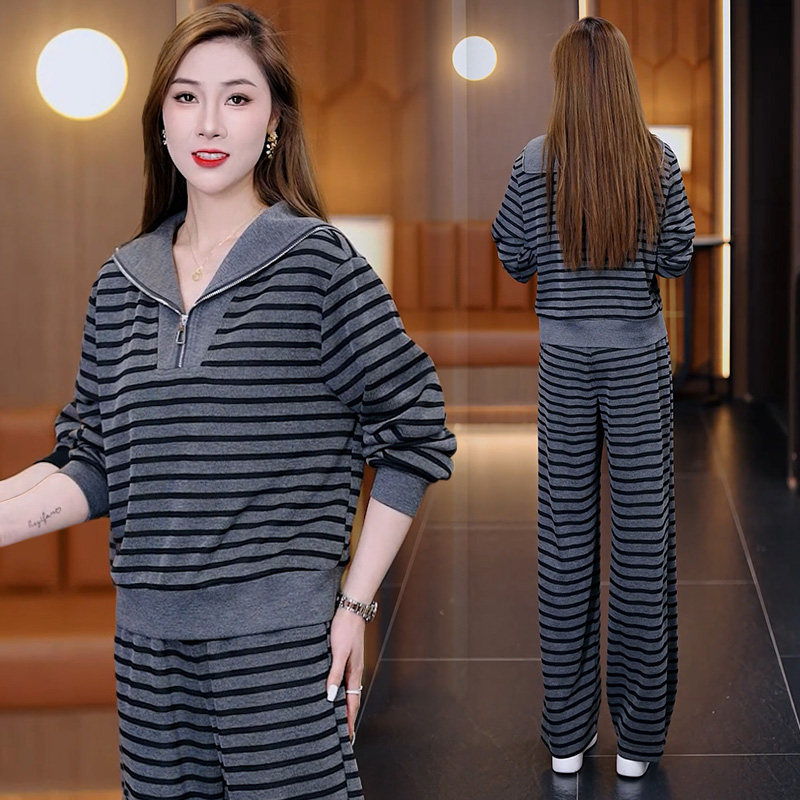时尚条纹休闲套装女2026春秋新款宽松洋气海军领卫衣阔腿裤两件套,女装/女士精品,时尚套装,淘宝优惠券,粉丝福利购,淘宝优惠卷