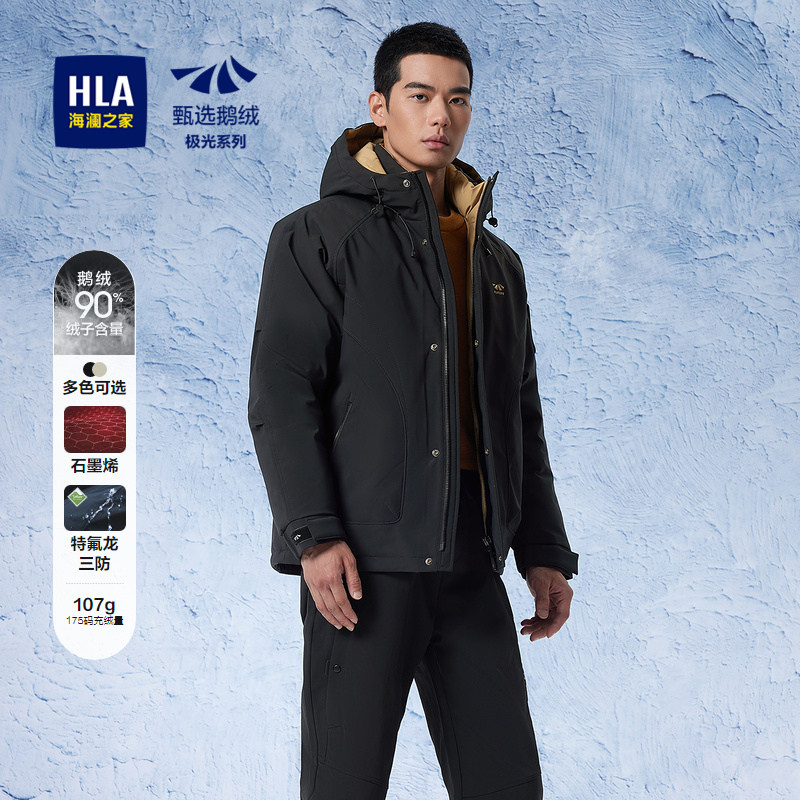 HLA/海澜之家极光鹅绒羽绒服24秋冬新特氟龙三防石墨烯保暖外套