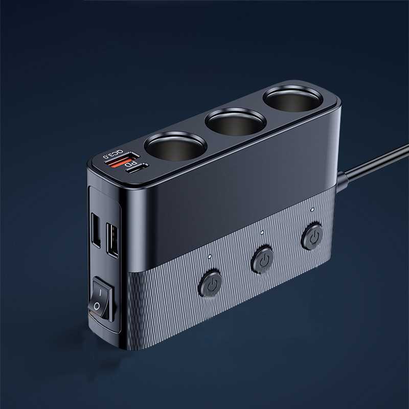 新款一拖三汽车多功能点烟器C28车载充电器转换插头usb智能手机