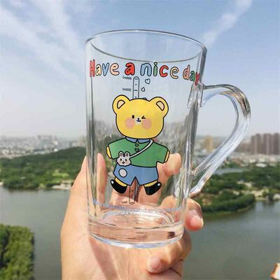 玻璃杯牛奶杯加厚水杯吸管果汁带刻度可微波加热带盖子早餐可爱卡
