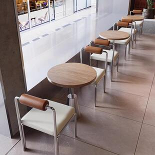 网红咖啡厅实木卡座沙发定制甜品店下午茶小吃店休闲不锈钢桌椅