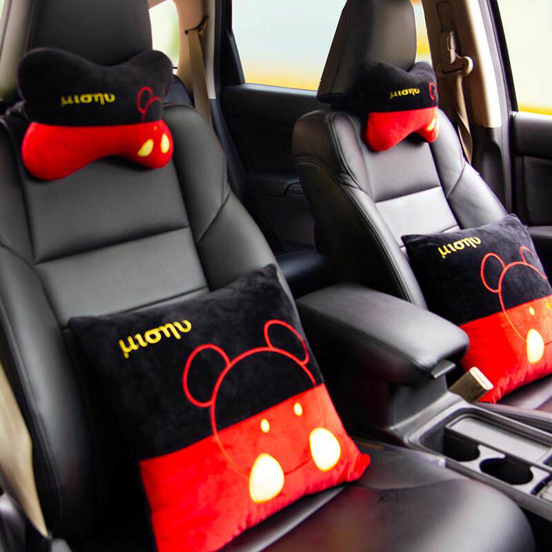汽车座椅头枕，颈枕，汽车枕，一对可拆卸和可洗的可爱的卡通腰枕