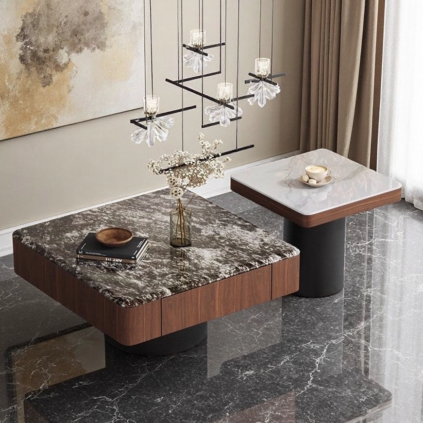 中古风科技石方形茶几