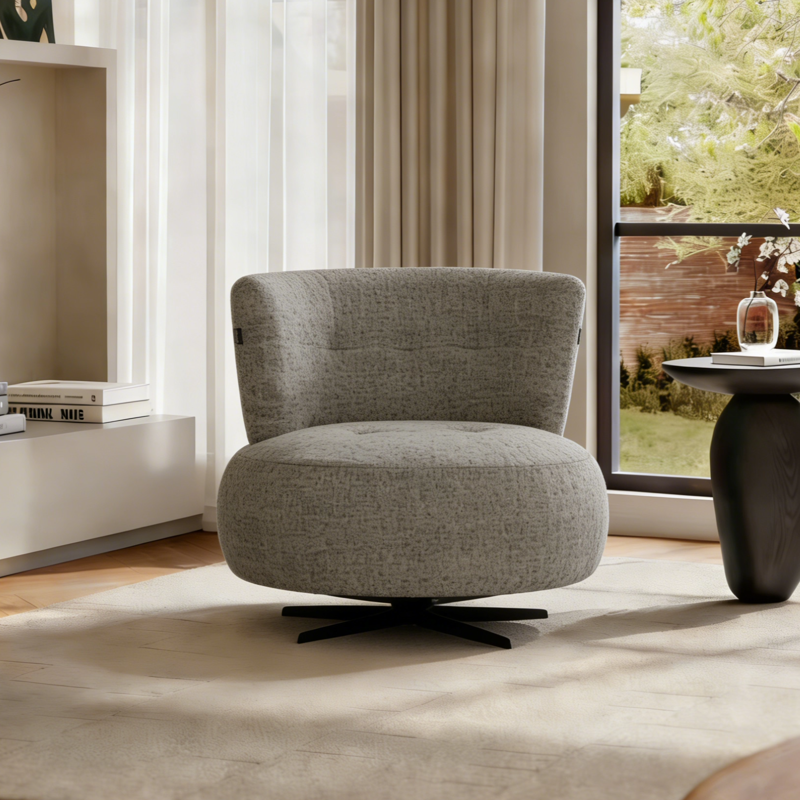 单人沙发椅布艺现代简约极简小户型家用客厅阳台可旋转休闲椅