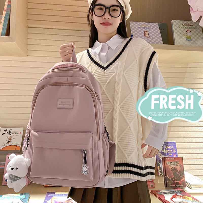 高颜值ins风大学生简约纯色轻便初高中生校园双肩包2025书包女生