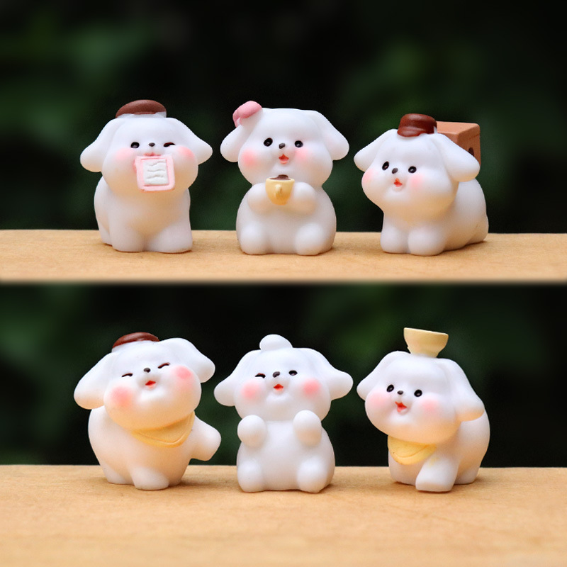 可爱卡通小白狗公仔仿真动物模型苔藓微景观装饰品车载桌面小