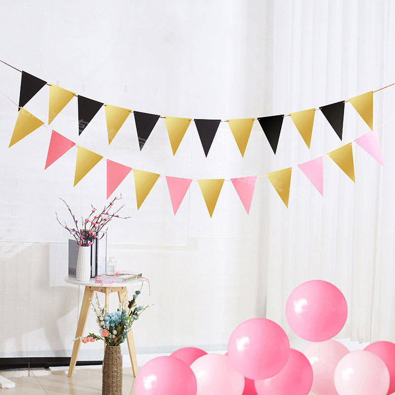 彩色多色生日拉旗三角旗金葱黑粉金三角旗 生日派对装饰烫金横幅,节庆用品/礼品,节庆布艺用品,淘宝优惠券,粉丝福利购,淘宝优惠卷