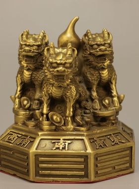 纯铜麒麟阵摆件三只麒麟铜葫芦卧室家用办公室客厅店铺家居装饰品