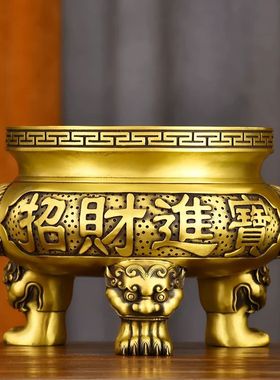 室内三足铜香炉双龙炉供奉香炉有求必应香炉家居工艺品摆件