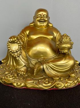 室内大肚弥勒佛开心笑佛黄铜摆件家用神像全铜弥勒菩萨摆件