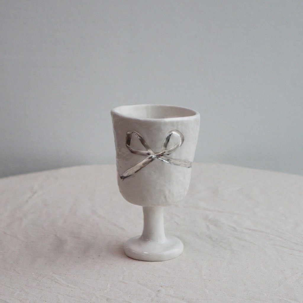 元冰虹简约搪瓷高脚杯蝴蝶结装饰白色酒杯陶瓷餐具,餐饮具,马克杯,淘宝优惠券,粉丝福利购,淘宝优惠卷