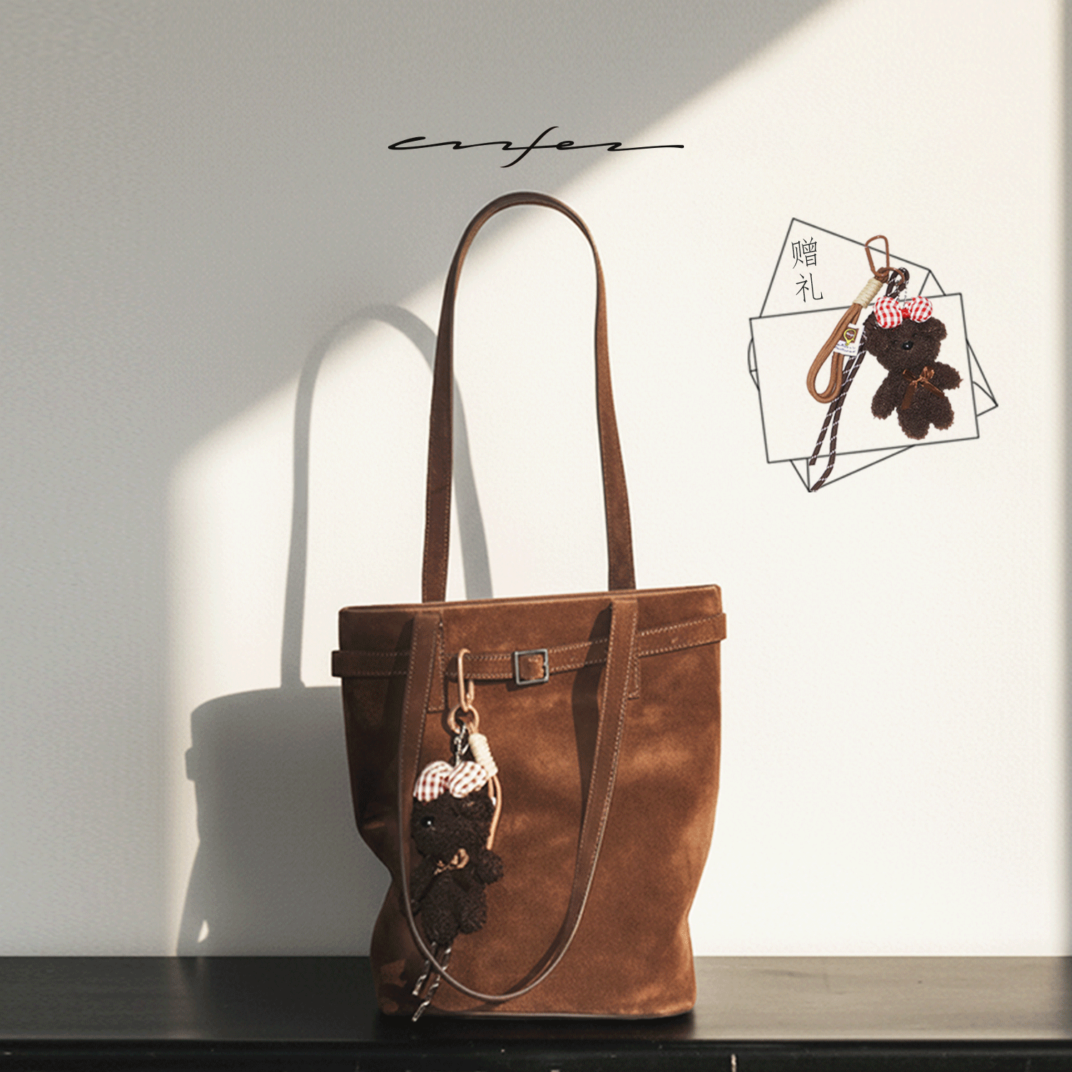 wufes无菲｜ONEALLpro进口头层植鞣通勤秋冬红棕单肩轻便麂皮水桶,箱包皮具/热销女包/男包,水桶包,淘宝优惠券,粉丝福利购,淘宝优惠卷